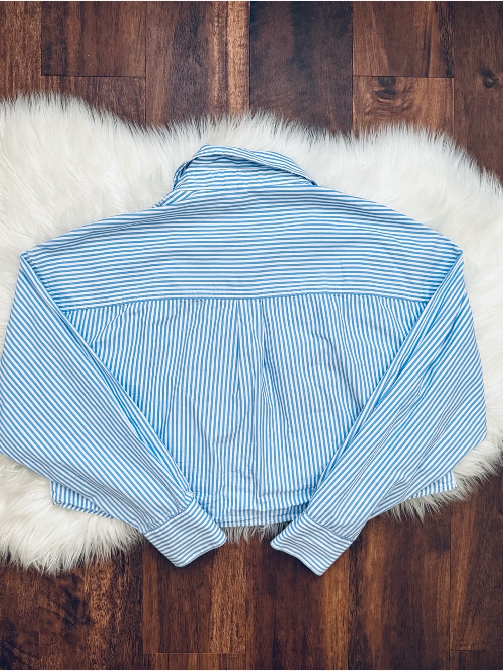 Favorite Daughter The Crop Ex-Boyfriend Button Down Top in Blue Stripe Medium - Picture 4 of 6